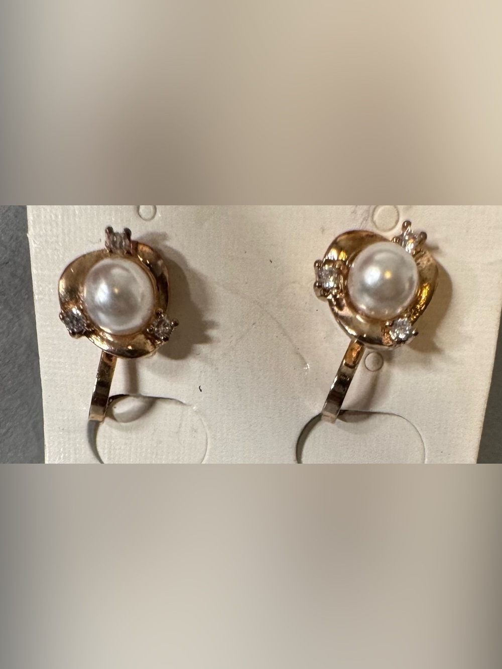 Gold Pearl and Crystal clip-on earrings vintage style classy